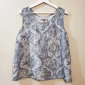 Flax - Women's Blue Paisley Linen Tank Top - Size M
